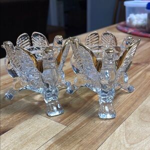 Elegant Gold and Clear Glass Eagle Candle Stick Holder